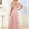 Sequin Mother of The Bride Dresses Chiffon V Neck Wedding Guest Dress with Short Sleeves