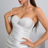 Off Shoulder Satin Wedding Dress Sleeveless – Lightweight Engagement Bridal Gown with Train for Summer Wedding