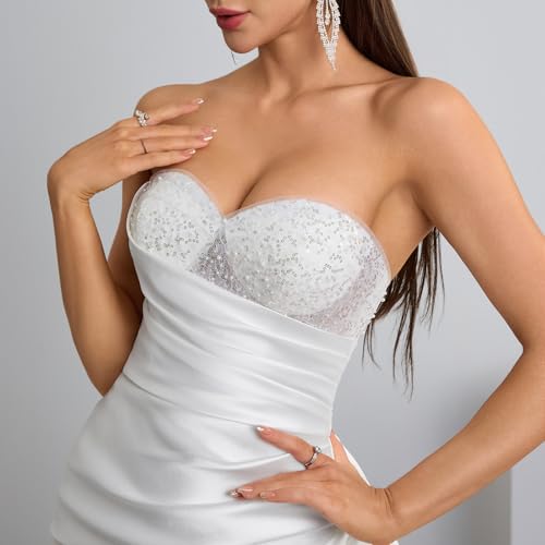 Off Shoulder Satin Wedding Dress Sleeveless – Lightweight Engagement Bridal Gown with Train for Summer Wedding