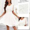 Women's Wedding Guest Dress Flutter Sleeves Cocktail Dresses Homecoming Dresses Lace Semi Formal Dress