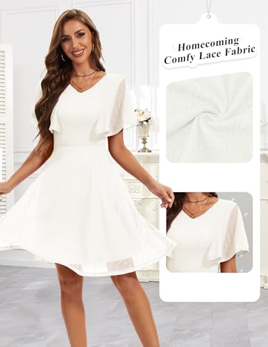 Women's Wedding Guest Dress Flutter Sleeves Cocktail Dresses Homecoming Dresses Lace Semi Formal Dress