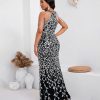Women Sexy Elegant Sequin Tassel Off Shoulder Halter Bodycon Maxi Dress Party Evening Gown Formal Dress