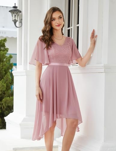 Homecoming Cocktail Formal Party Dress Bridesmaid Wedding Guest A Line Lace Elegant Flowy Prom Dresses