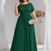 Women's Round Neck A Line Pleated Chiffon Short Sleeves Plus Size Formal Gowns Bridesmaid Dresses