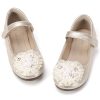 Hehainom Toddler Flower Girl Dress Shoes Rhinstones Pearls Mary Jane Ballet Flats Wedding Party Toddler Little Kid Princess