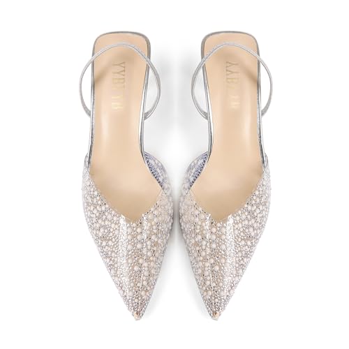 Women's Kitten Heels Pearl Closed Pointed Toe Pumps Rhinestone Slingback Heels Wedding Bride Dress Shoes