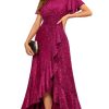Women Sequin Formal Party Dress Flutter Short Sleeve Wedding Cocktail Long Evening Dress