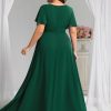 Women's Round Neck A Line Pleated Chiffon Short Sleeves Plus Size Formal Gowns Bridesmaid Dresses