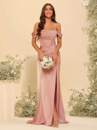 Elegant Off The Shoulder Satin Bridesmaid Dress Long Mermaid Corset Prom Dress for Women Formal Gown CY089