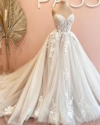 Strapless Wedding Dresses for Women Lace Applique A Line Bride Wedding Dresses Corset Long Tulle Bridal Gown ZZ-W22