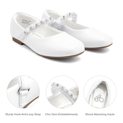 Girls Wedding Dress Shoes Ballet Flats Flower Party Mary Jane with Beaded Straps Toddler/Little/Big Kids