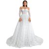 Women's Elegant Off-Shoulder Wedding Dress with French Lace Long Sleeves Floor-Length A-Line Bridal Gown for Engagement