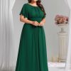 Women's Round Neck A Line Pleated Chiffon Short Sleeves Plus Size Formal Gowns Bridesmaid Dresses