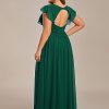 Women's Summer Chiffon Ruffles Sleeve Pleated Back Cutout Plus Size Bridesmaid Dresses Formal Gowns