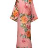 Womens Silk Kimono Robe Long Floral Bridesmaids Robe Satin Wedding Party Bridal Robe Dressing Gown Loungewear