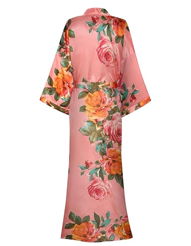 Womens Silk Kimono Robe Long Floral Bridesmaids Robe Satin Wedding Party Bridal Robe Dressing Gown Loungewear