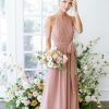 Women's Halter Chiffon Bridesmaid Dresses Long Simple A-Line Evening Formal Dresses with Belt CYM032