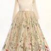 Flower Girl Maxi Dress Wedding Formal Bridesmaid Floral Embroidered Tulle Skirt Princess Pageant First Communion Gown