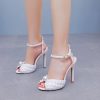 Full Pearls Stiletto heels Sandals Thin High Heels Peep Toe Sandals White Pearls Bridal Wedding Shoes Evening Wedding Sandals