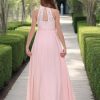 Chiffon Junior Bridesmaid Dress for Wedding Lace Applique Halter Sleeveless A-Line Long Formal Flower Girl Dress