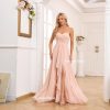 Sweetheart Chiffon Bridesmaid Dresses with Slit Long Pleated Prom Dress Strapless Formal Party Gowns