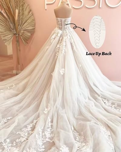Strapless Wedding Dresses for Women Lace Applique A Line Bride Wedding Dresses Corset Long Tulle Bridal Gown ZZ-W22