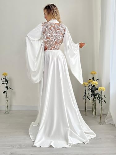 Satin Floor Length Robes for Women Lace Bride Kimono Nightgown Silk Bridesmaid Robes Wedding Party Sleepwear Dress