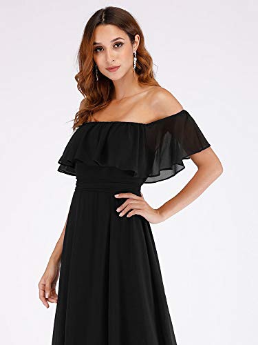 Women's Elegant Off The Shoulder Side Split High Waist Flowy Chiffon Maxi Bridesmaid Dress 00968