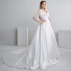 V-Neck A-Line Wedding Dress with Long Lace Sleeves Bodice & Chiffon/Satin Elegant Boho Bridal Gown for Church Ceremony