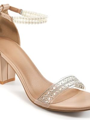Womens Sandals High Heels Open Toe Rhinestone Pearl Block Chunky Heeled Ankle Strap Dressy Sexy Shoes for Wedding Party