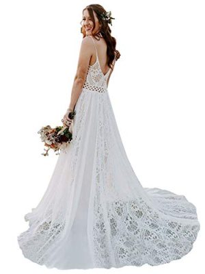 Boho Lace Wedding Dresses for Bride Spaghetti Strap Sweetheart A Line Sleeveless Courthouse Bridal Gowns