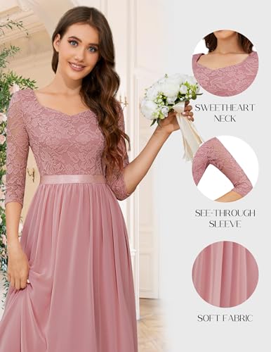 Women's Formal Dress Mother of The Bride Dress 3/4 Sleeve Wedding Guest Dress Maxi Evening Gown