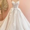 Strapless Wedding Dresses for Women Lace Applique A Line Bride Wedding Dresses Corset Long Tulle Bridal Gown ZZ-W22
