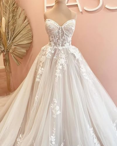 Strapless Wedding Dresses for Women Lace Applique A Line Bride Wedding Dresses Corset Long Tulle Bridal Gown ZZ-W22