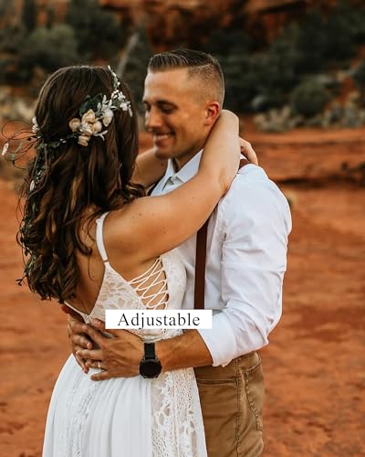 Boho Lace Wedding Dresses for Bride Spaghetti Strap Sweetheart A Line Sleeveless Courthouse Bridal Gowns