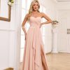 Sweetheart Chiffon Bridesmaid Dresses with Slit Long Pleated Prom Dress Strapless Formal Party Gowns