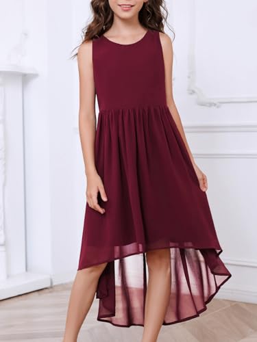 Girls Semi Formal Dress Kids Cute A-Line Crewneck Long Chiffon Wedding Prom Party Gowns