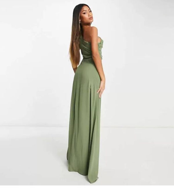 One Shoulder Bridesmaid Dresses for Women 2025 Ruched Chiffon A Line Long Formal Evening Dress with Slit