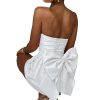 Jacquard Satin Homecoming Dress with Bow Elegant Strapless Mini Dress A Line Short Prom Dresses Party Gown