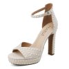 Pearl Rhinestone Heels Platform Block Sandals for Women Wedding Sandals for Bride Chunky Heels Bridal Shoes with Ankle Strap