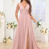 Chiffon Bridesmaid Dresses for Women Long V Neck Formal Evening Dresses with Slit