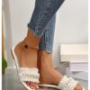 Women's Pearls Chain Flat Sandals Dressy Open Toe Slip On Flats Summer Casual Outdoor Slide Sandals