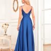 Bridesmaid Dresses with Slit Satin A Line Spaghetti Strap Formal Prom Evening Party Gown with Pocket 023