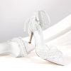 ShowHow Women's High Heels Stiletto Closed Pointed Toe Heels Pearl Lace Wedding Shoes Ankle Strap Pumps Bridal Party Wedding