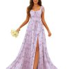 Pleated Chiffon Bridesmaid Dresses with Slit Scoop Neck Formal Evening Gowns Hi002