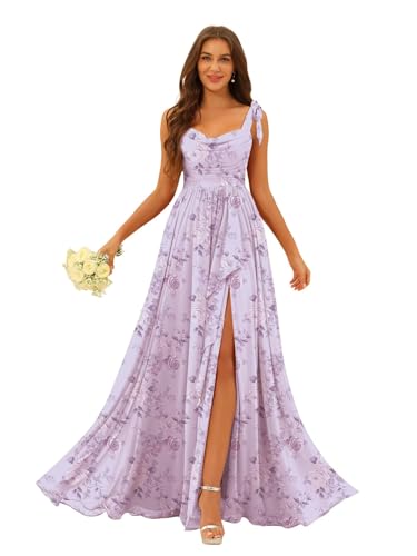 Pleated Chiffon Bridesmaid Dresses with Slit Scoop Neck Formal Evening Gowns Hi002