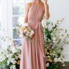 Women's Halter Chiffon Bridesmaid Dresses Long Simple A-Line Evening Formal Dresses with Belt CYM032