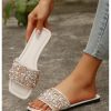 Women's Glitter Jeweled Slippers Sparkly Pearls Beaded Sandals Open Toe Slide Shoes