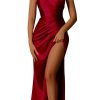 Satin Mermaid Bridesmaid Dresses for Women Cross Halter Neck High Slit Wedding Guest Dress Floor Length Prom Evening Gown