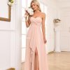 Sweetheart Chiffon Bridesmaid Dresses with Slit Long Pleated Prom Dress Strapless Formal Party Gowns
